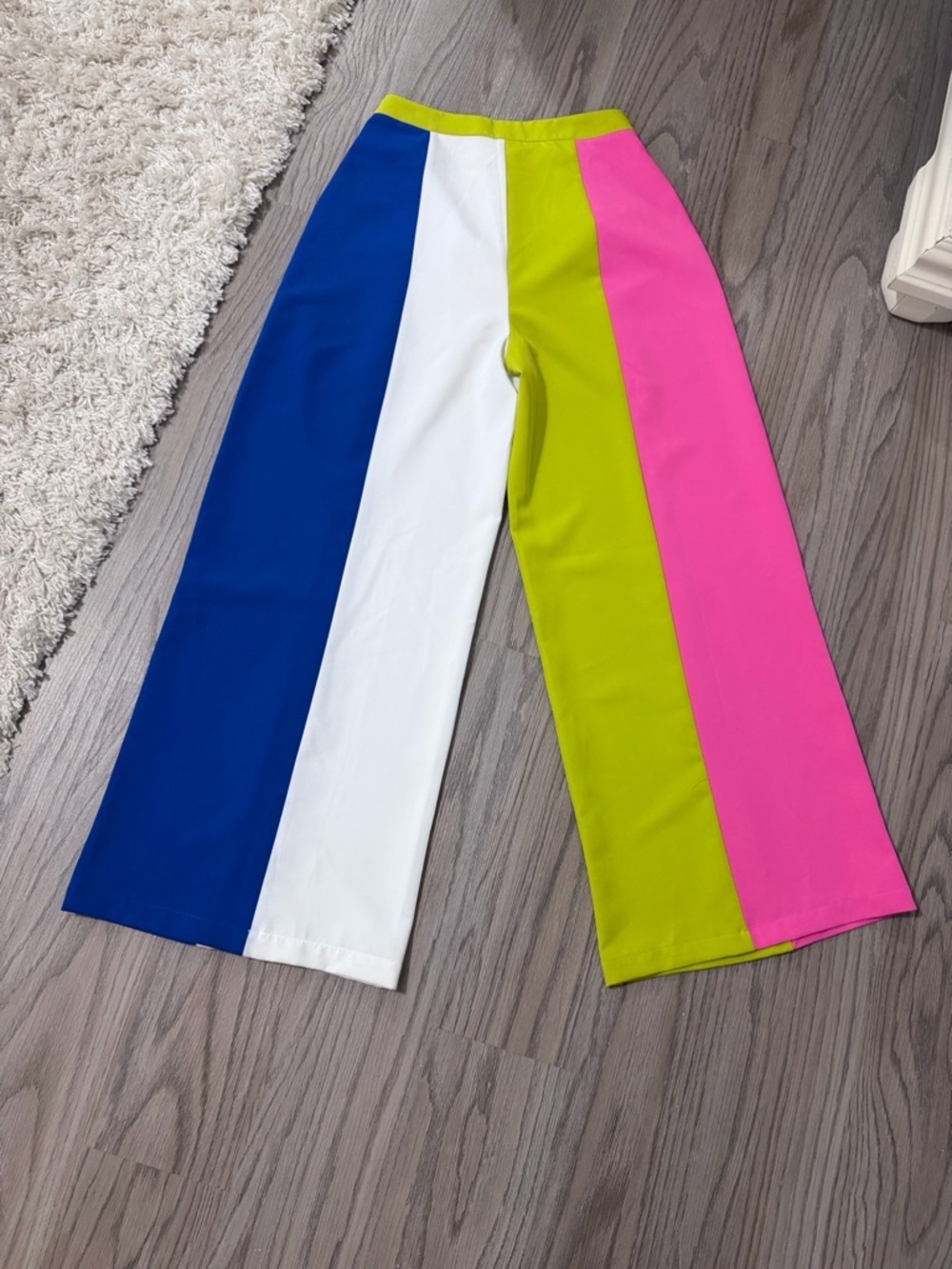 L'ATISTE Lime, Pink, White & Blue Colorblock Wide-Leg Pants - Picture 5 of 9